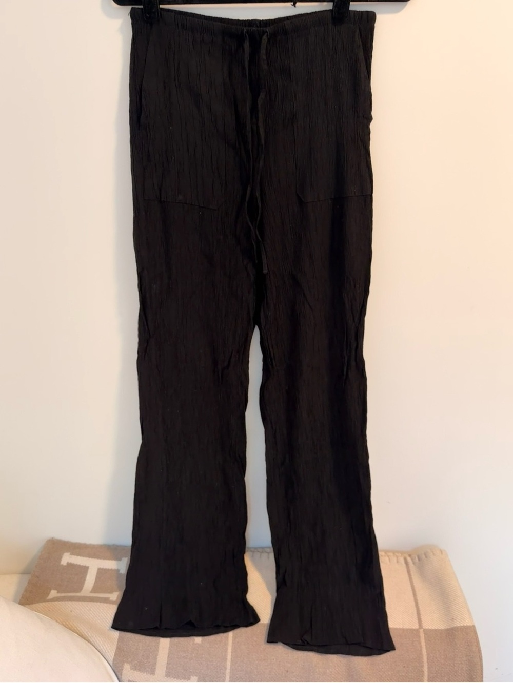 Zara Black Drawstring Crinkle Pants